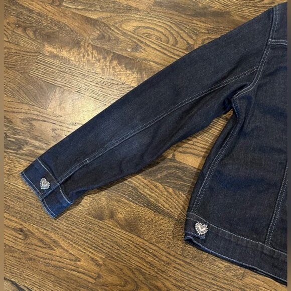 Brighton Vintage Denim Jean Jacket Embellished Silver Heart Snap Front Women's L - Picture 12 of 13